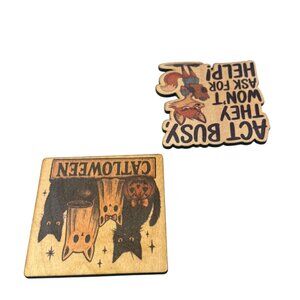 Wooden Cat Wall Art Decor, Halloween Theme Hanging Sign, Rustic Home Decoration